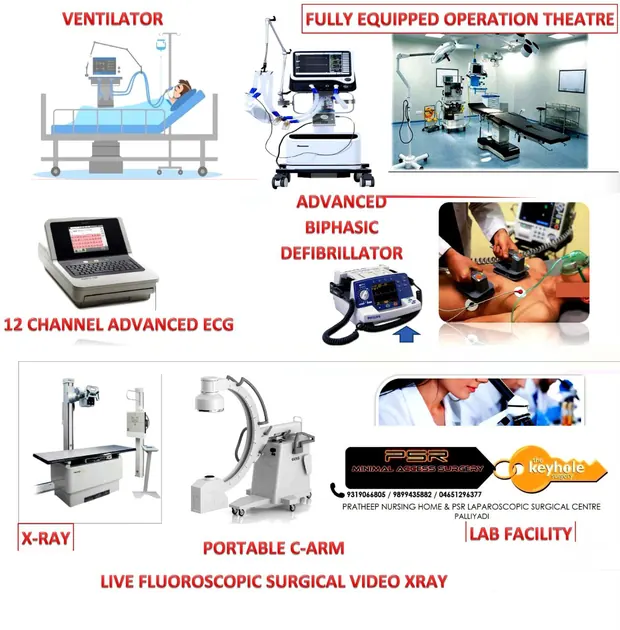 Hospital chart showing ventilator, operation theatre, ECG, defibrillator, X-ray and C-Arm facilities